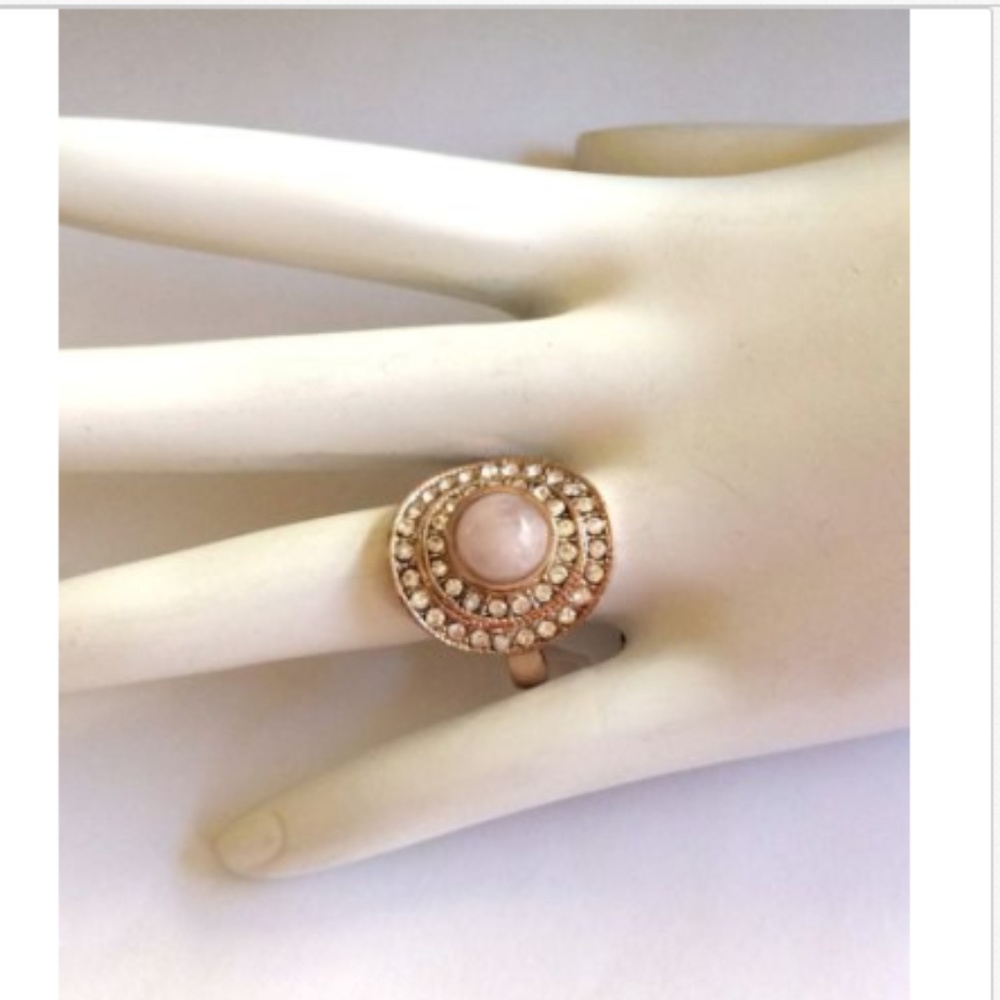 SOLD! Rose Gold Art Deco Cocktail Ring Pink Size 9 - Picture 4 of 8